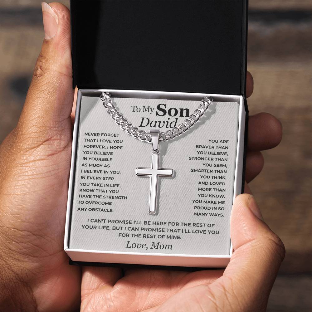 To My Son - Cuban Link Chain - Personalized Artisan Cross Gift Set - Stacy Style Gifts