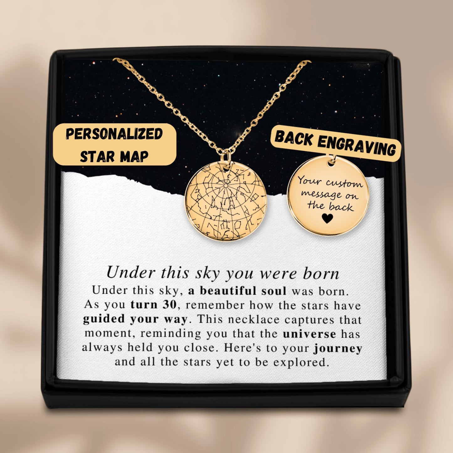 30th Birthday For Her - Custom Star Map Necklace