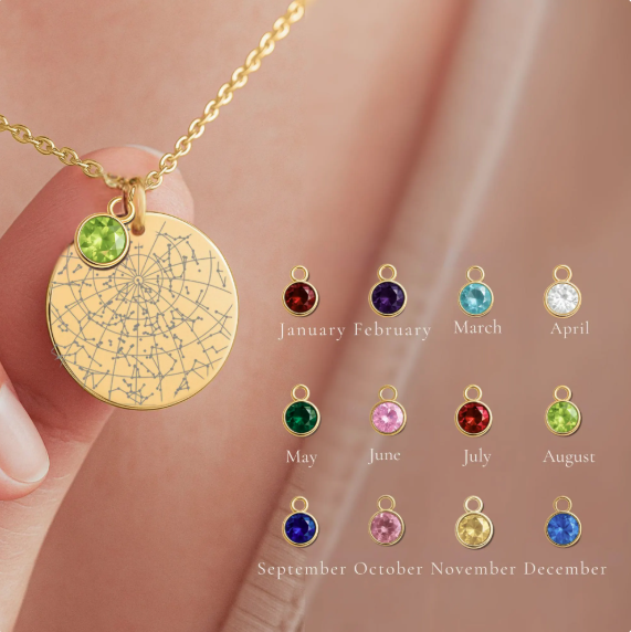 Star Map Necklace with Birthstone