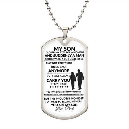 My Son l I WILL CARRY YOU IN MY HEART (Dog Tag Necklace) - Stacy Style