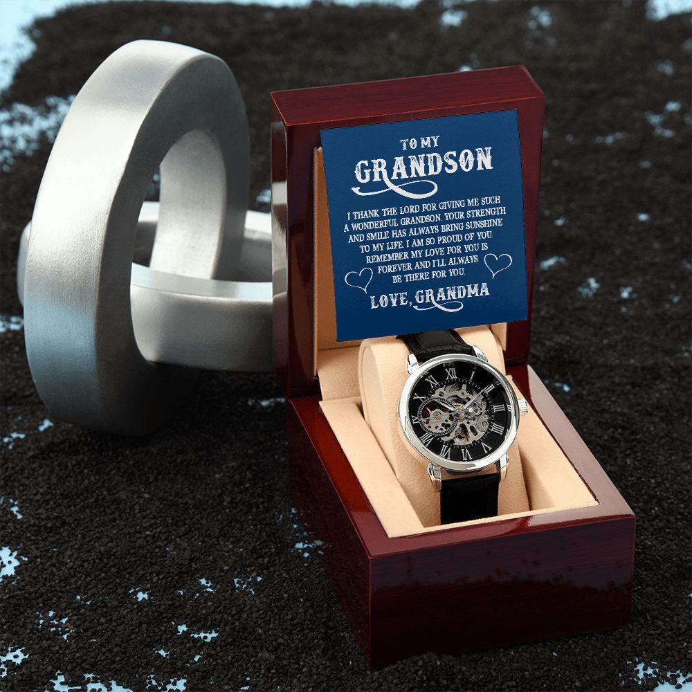To My Grandson l My Love for you is forever (Men's Openwork Watch) - Stacy Style