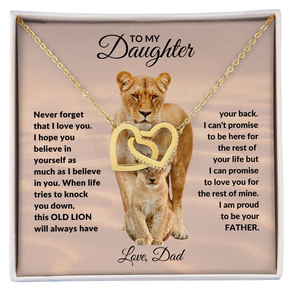 To My Daughter l This Old Lion will always have your back (Interlocking heart Necklace) - Stacy Style