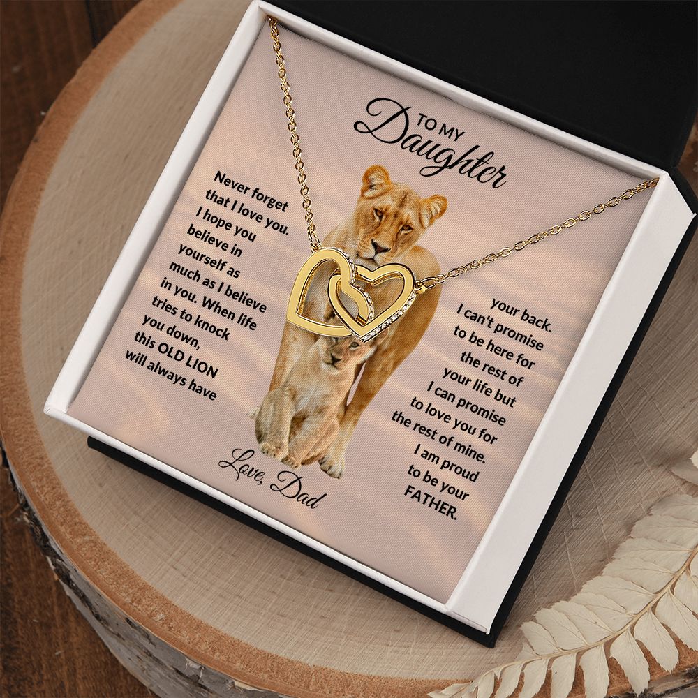 To My Daughter l This Old Lion will always have your back (Interlocking heart Necklace) - Stacy Style