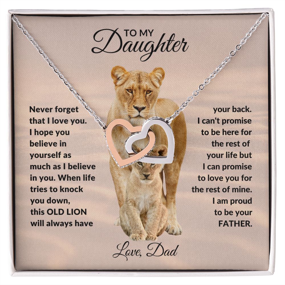 To My Daughter l This Old Lion will always have your back (Interlocking heart Necklace) - Stacy Style
