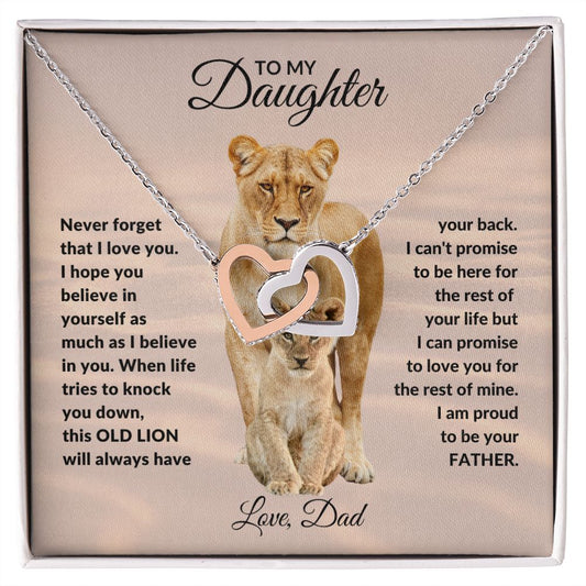 To My Daughter l This Old Lion will always have your back (Interlocking heart Necklace) - Stacy Style