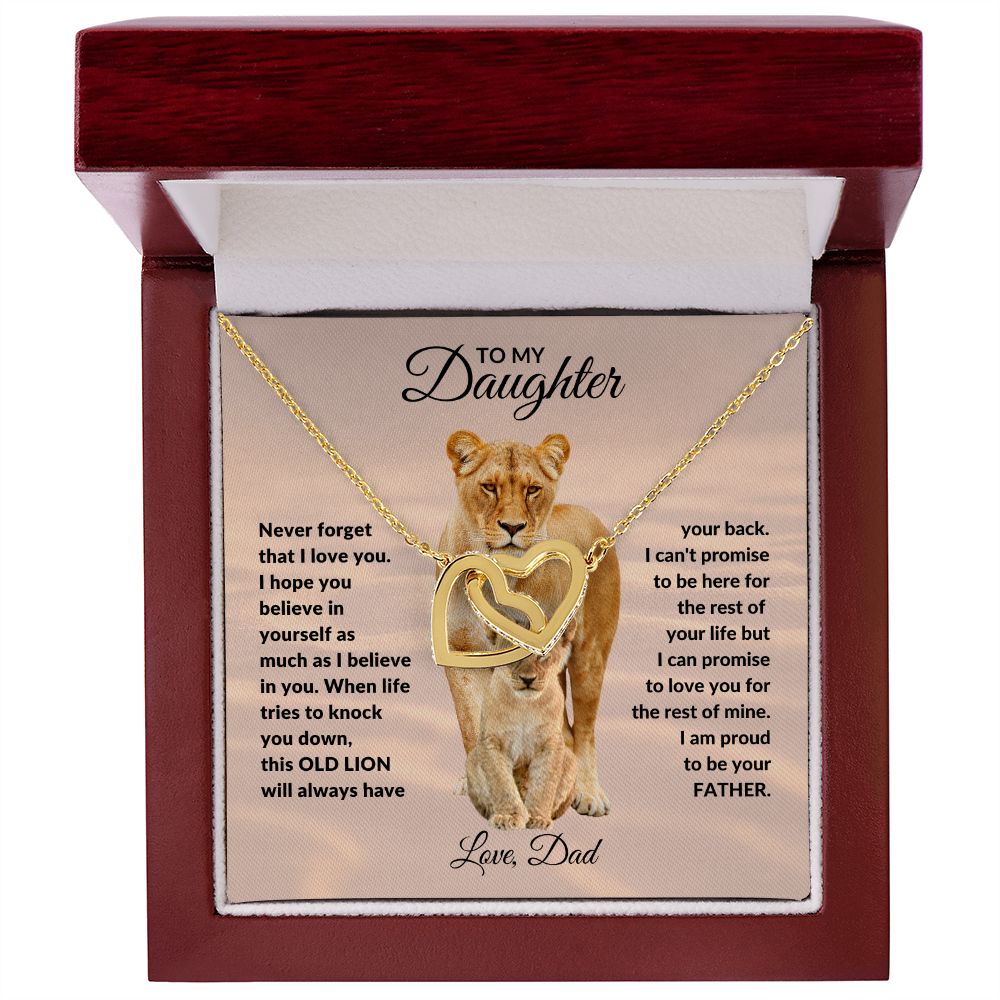 To My Daughter l This Old Lion will always have your back (Interlocking heart Necklace) - Stacy Style