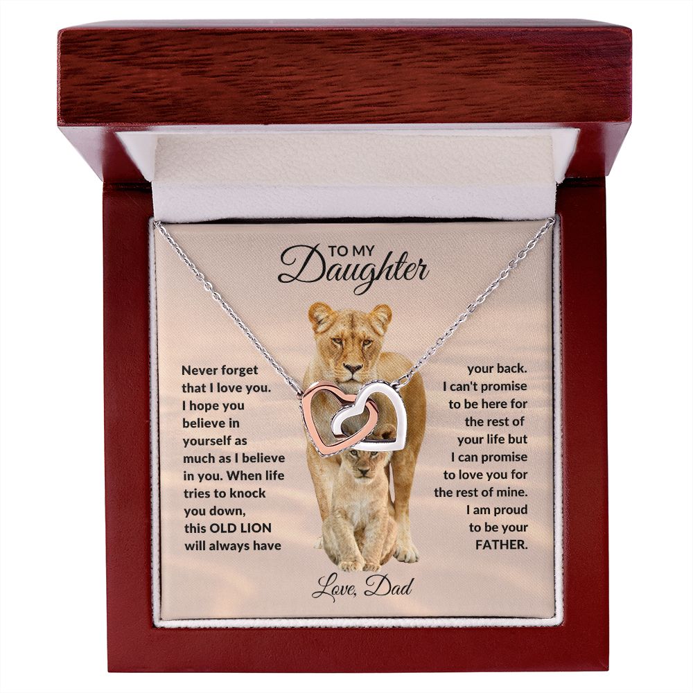 To My Daughter l This Old Lion will always have your back (Interlocking heart Necklace) - Stacy Style