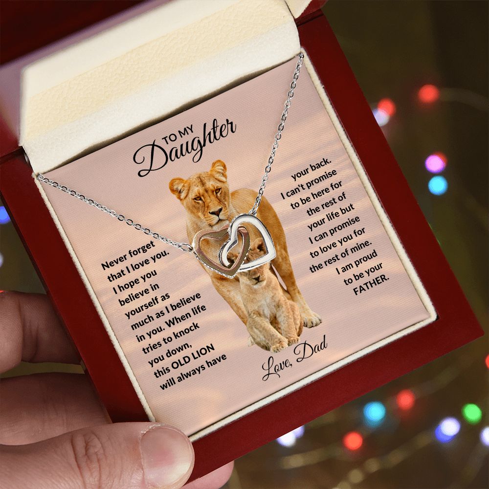 To My Daughter l This Old Lion will always have your back (Interlocking heart Necklace) - Stacy Style